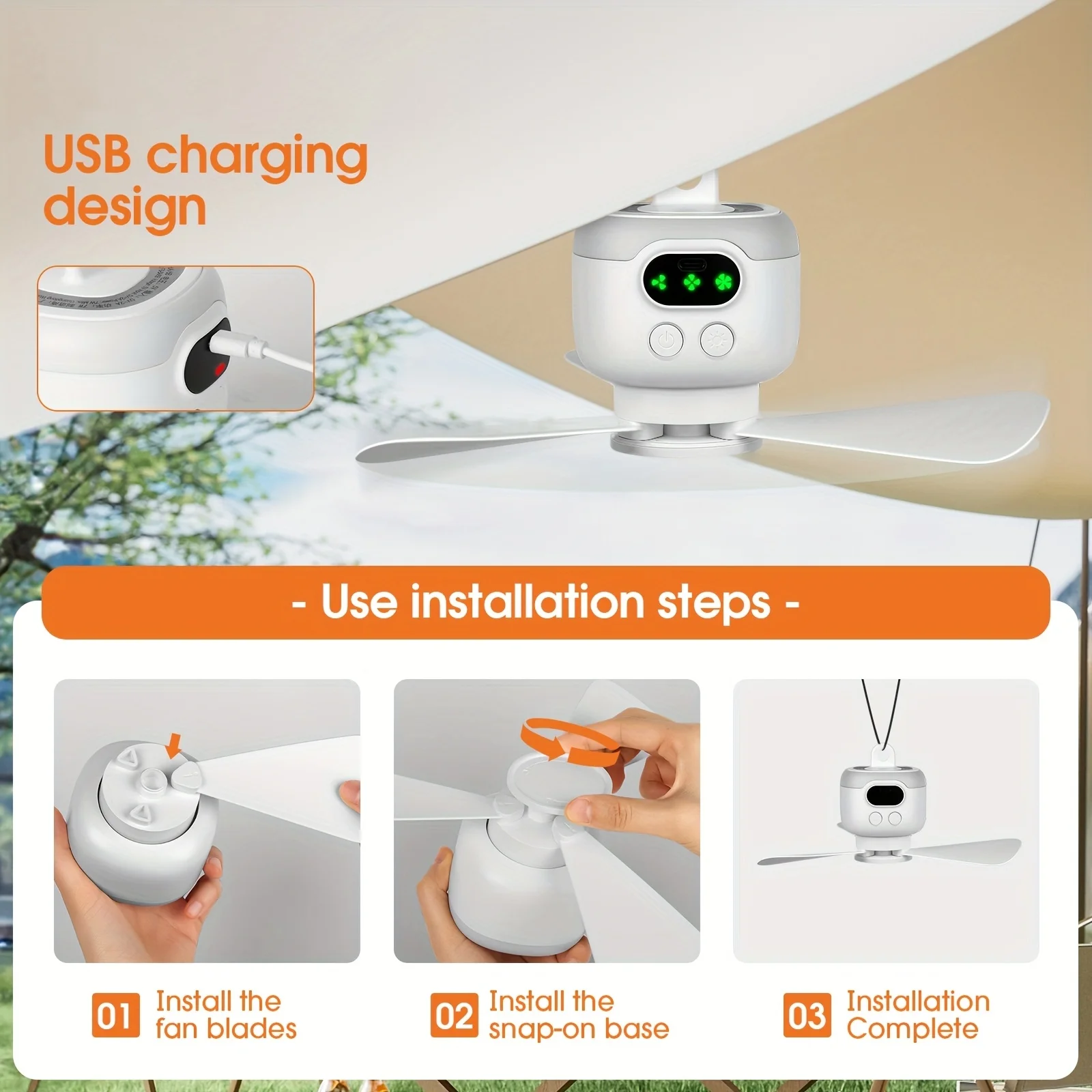 Ventilateur de camping rechargeable portable avec led et télécommande_voghion.com