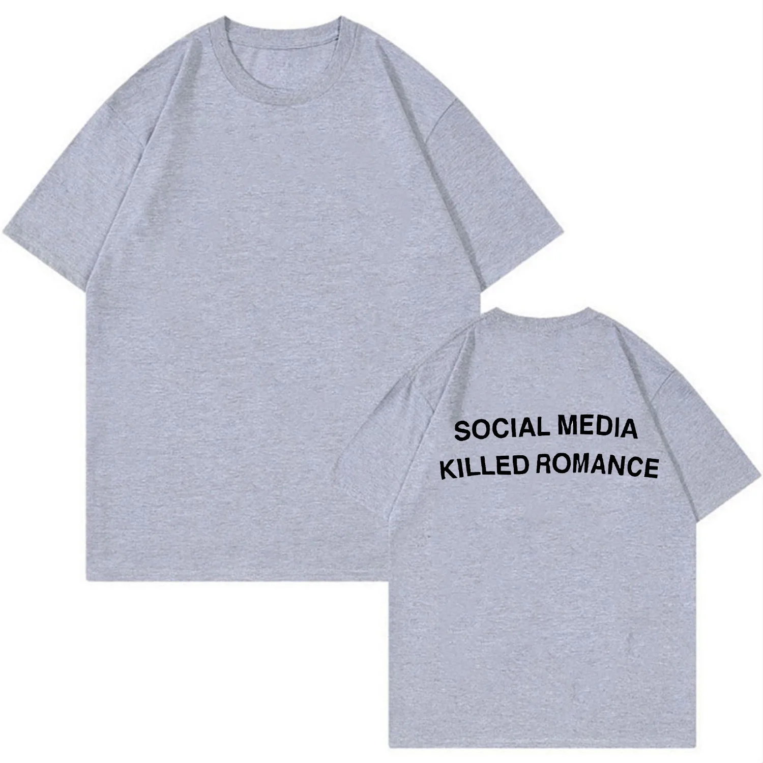 SOCIAL MEDIA KILLED ROMANCE T-shirt Fun Custom Couple Short Sleeve 100% Cotton Crew Neck Top for Men and Women  gothic 3