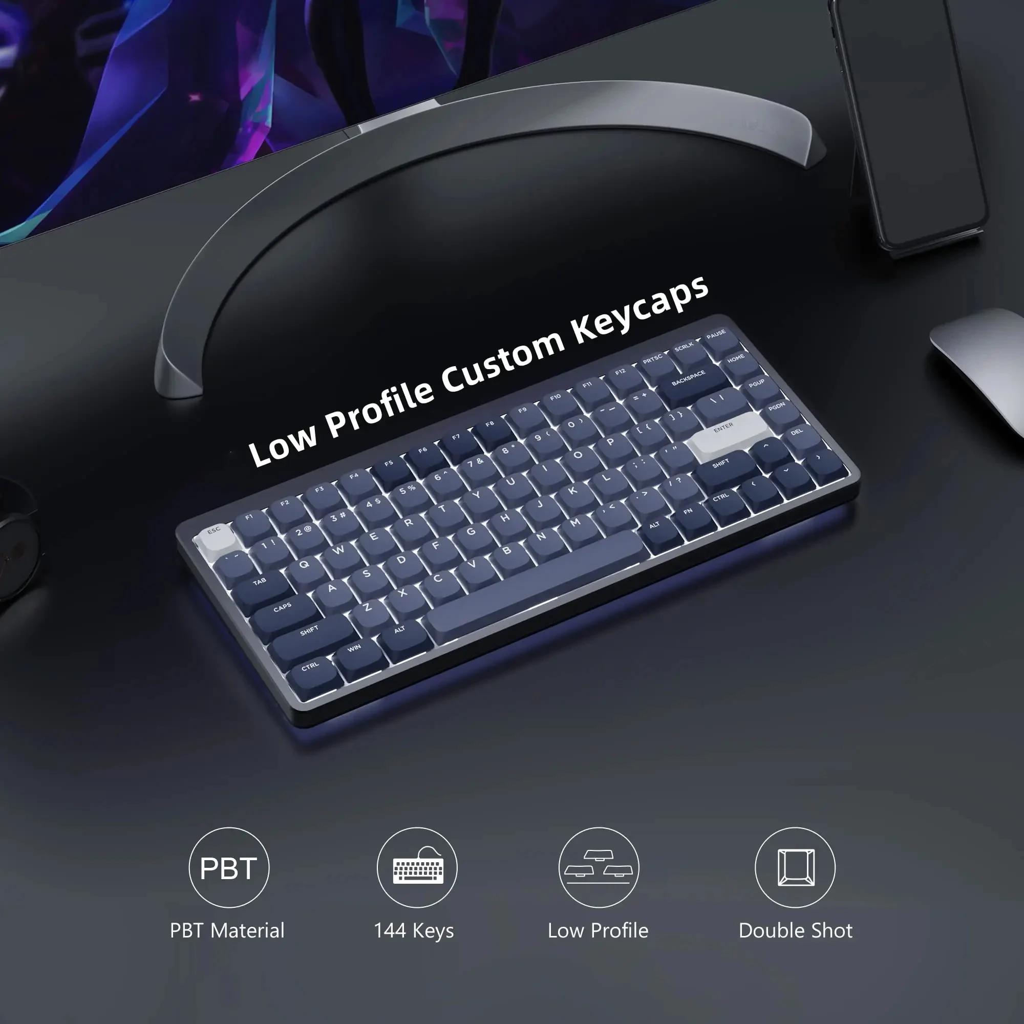 Personalizado Double Shot Slim mx Keycaps Low Profile Pbt Keycaps para Switches Gateron Cherry mx Teclado Mecânico Gaming 144 Chaves - Imagem 3
