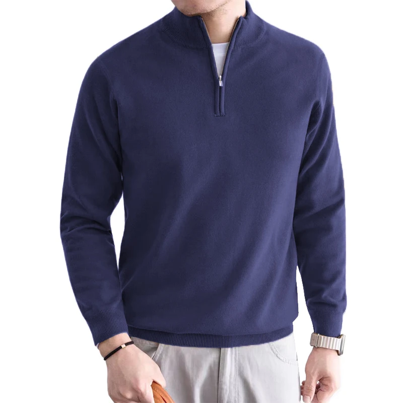 Animal Game Men Turtle Neck Knitted Polo Sweaters Solid Knit Blouse Men's Cold Blouse Male Casual Pullovers Warm Zipper Knitwear