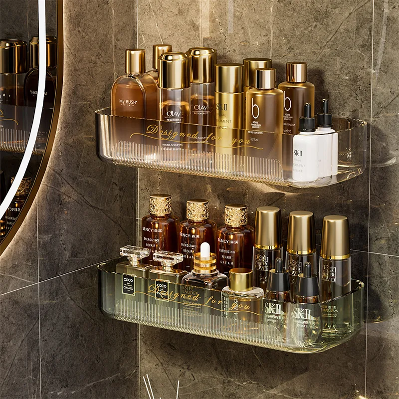 Bathroom Shelf Wall Mounted Cosmetics Storage Rack No Hole Required Plastic Corner Wall Shelf Organizer Bathroom Accessories 2