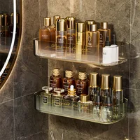 Wall Mounted Shower Shampoo Racks Bathroom Shelf Organizer Non-Drilling Removable Transparent Pet Material Bathroom Storage Rack 1