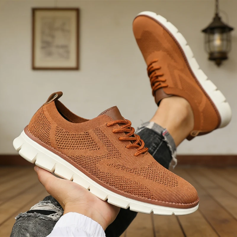 Fashionable Men's Casual Knitted Sneakers Breathable Lightweight Business Office Shoes Mesh Upper Non-slip Walking Shoes for Men