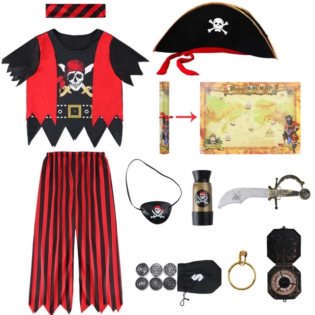 Juego de accesorios para disfraz de pirata de capitán de pirata, sombrero  de pirata, kit de accesorios de pirata, juego de roles