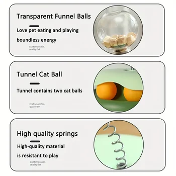 Turntable Cat Toy with Treat Dispensing Ball, 3-in-1 Self-Entertainment for Cats, Educational Slow-Feeding Toy Ball, Cat Teaser Wand Combined with Turntable, Spring Treat Dispensing Ball, Cat Pet Supplies 2