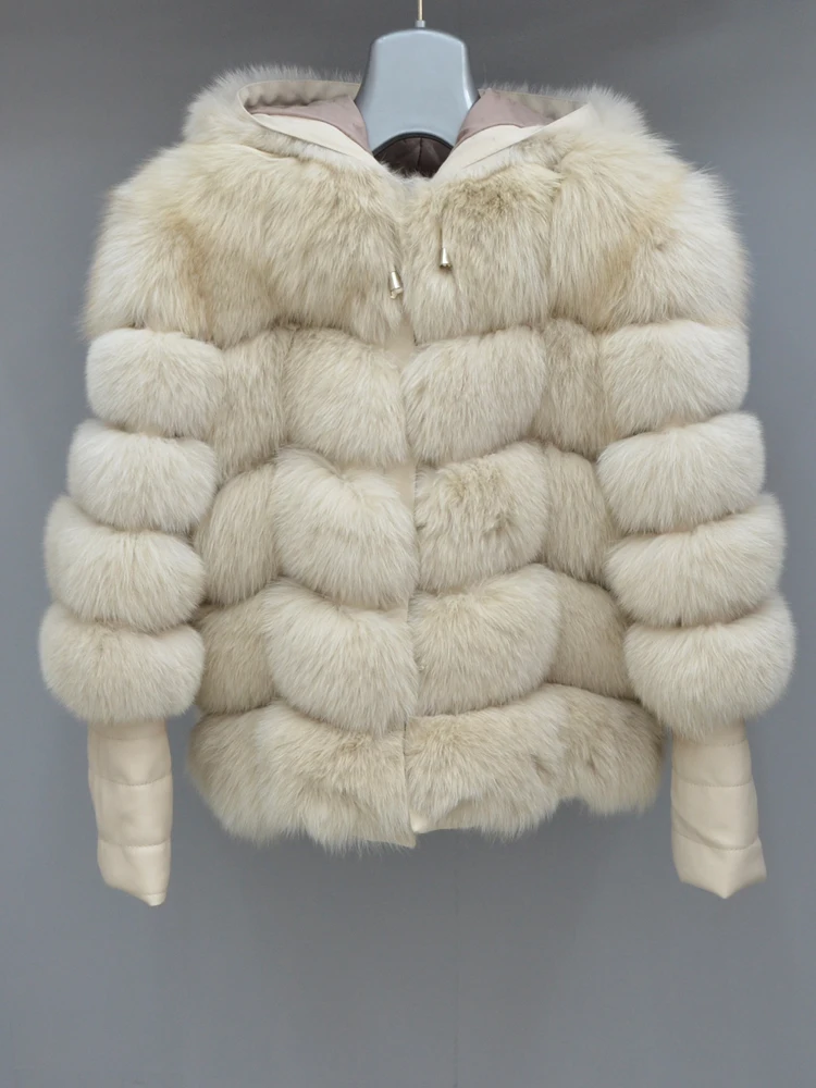 

winter women fur coat fox fur jacket with hood