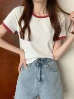 2025 tout nouveau T-Shirt femme col rond T-Shirt court femmes T-Shirt femme T-Shirt hauts t-shirts bas mince jeune Style chemises pour femme 4