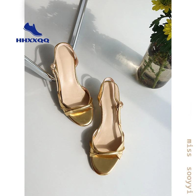 Women High Gold Sandal Gold Sandals Heel Gold Sandals Mid Heel