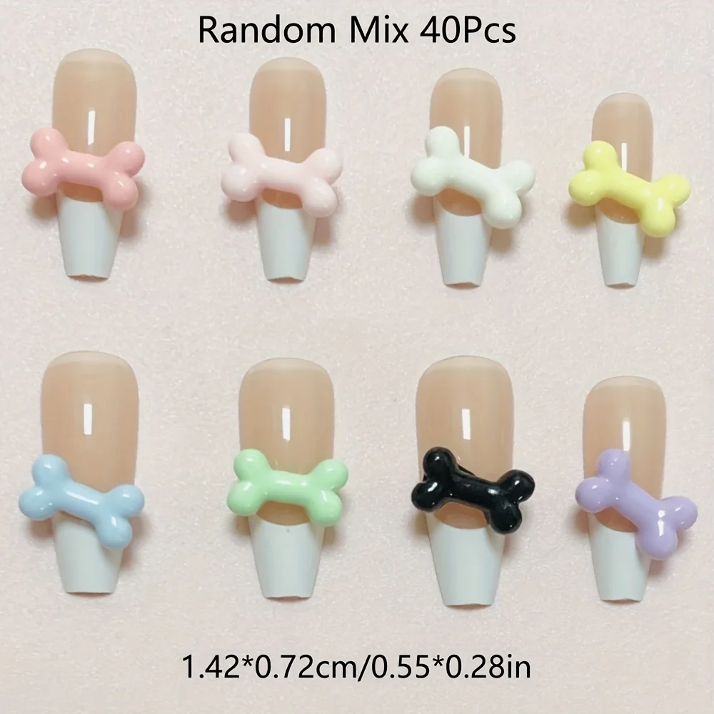 40Pcs 무작위 혼합 가을 도파민 뼈 날개 무지개 고양이 할로윈 해골 활 작은 네일 아트 장식 매력 액세서리