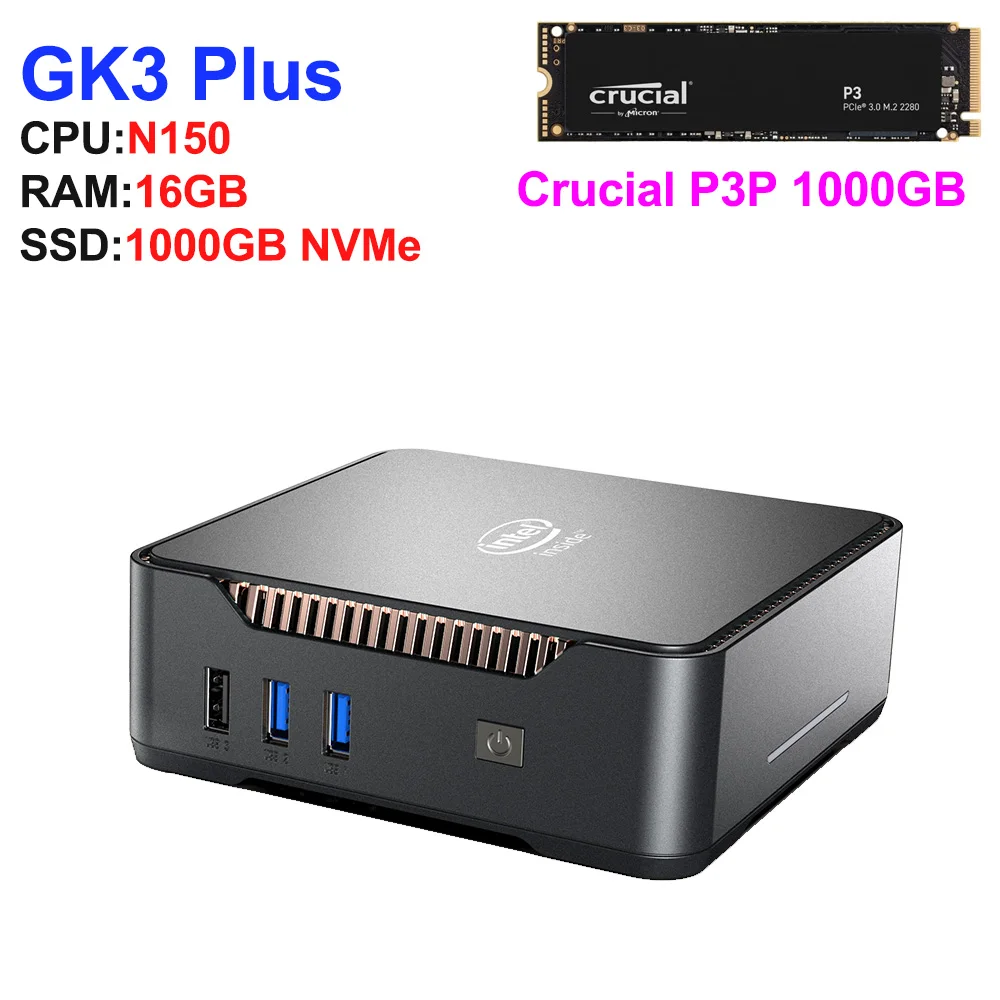 thumbnail image 1 of Mini PC GK3V Intel Alder Lake N95 N100 Twin N150 8 GB/16 GB 512 GB Computadora para juegos con Windows 11 Pro, 4K 60 Hz HDMI VGA Win 11 Mini PC, 1 of 5
