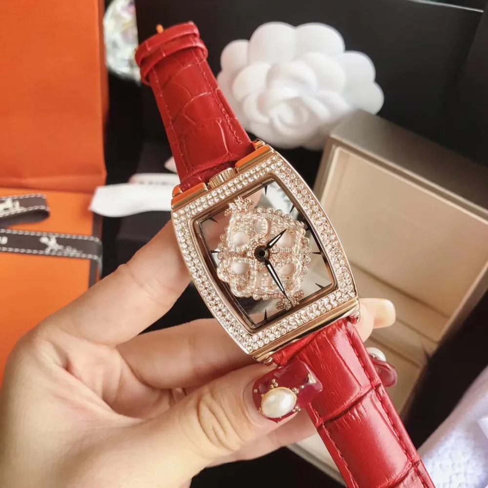 

smvp Tonneau Women Crystals Watches Personalized Transparent Spinning Watch Waterproof Real Leather Rotating Poker Wristwatch