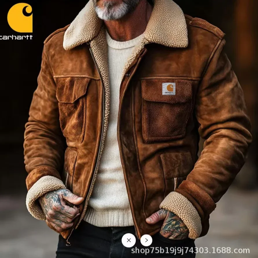 Чоловіча ділова куртка Осінь Зима Ягнята хутряна підкладка Пальто з коміром на блискавці Тепле зручне повсякденне модне пальто найвищої якості