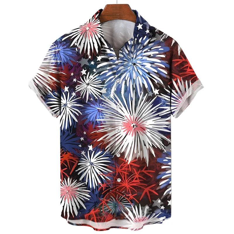 thumbnail image 1 of Camisa hawaiana con estampado 3D de fuegos artificiales de Feliz Año Nuevo para hombre, camisas de manga corta con solapa para vacaciones de verano, blusas casuales cómodas y elegantes, ropa, 1 of 5