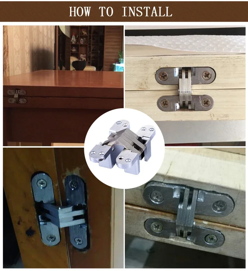 Stainless Steel Hidden Hinges Built-in Concealed Cross Folding Door Hinge Furniture Hardware 10kg Heavy-loading 13*45mm