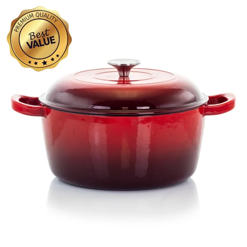 

5 Quarts Round Enameled Cast Iron Casserole with Lid in Red