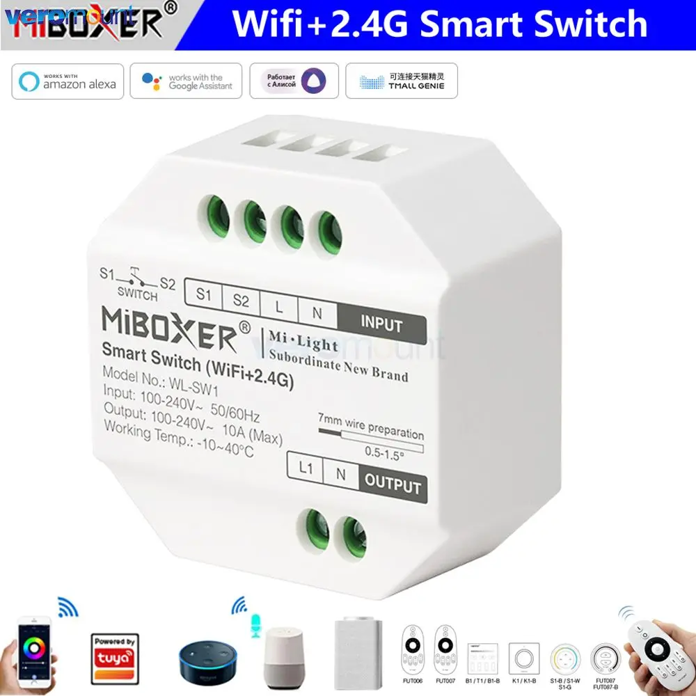 Miboxer-interruptor Inteligente Wl-sw1 Wifi Mais 2.4g rf ac 110 v 220v Tuya Smart Life App Voz Controle Remoto para Lâmpada Led
