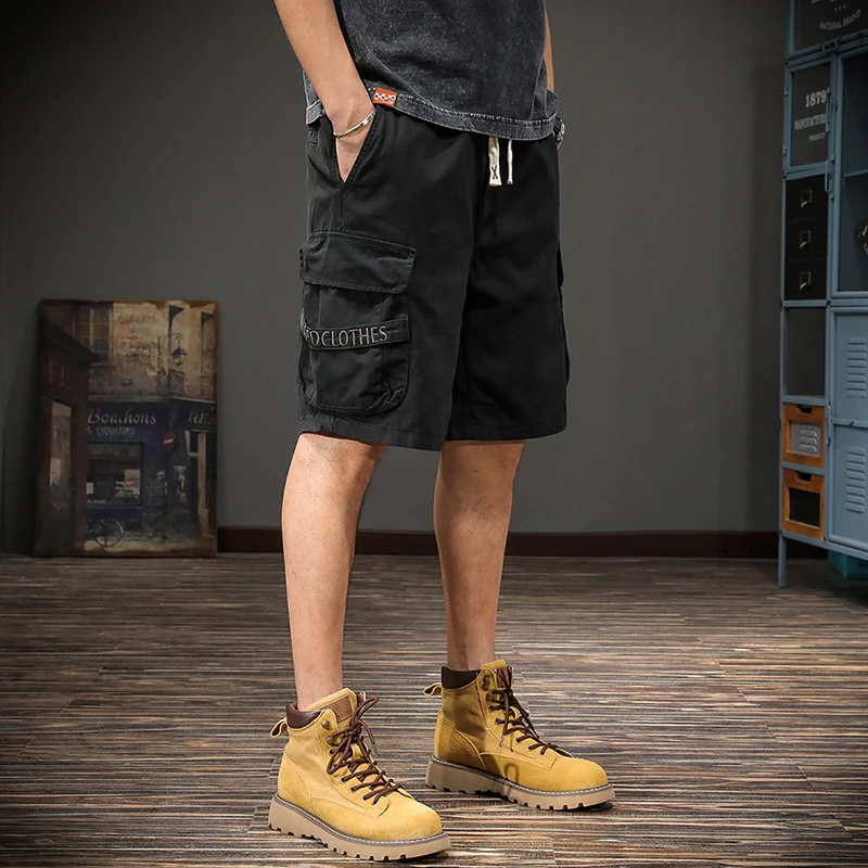 

Summer fashion brand all-in-one thin cargo shorts men's loose large size cotton straight quarter pants casual pants