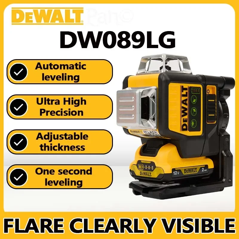 Laser Level Dewalt DW089LG 12V Lithium Battery 3 Sides*360 Degree Vertical Horizontal Green Light Level Meter Outdoor Construction Tools