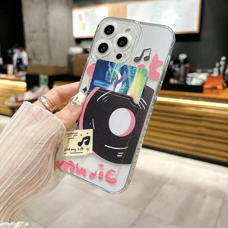 CD Records Card Holder Phone Case For OPPO A18 A17 A16 A15 A5 A8 A9 A31 A32 A33 A53 2020 A15S A16S A53S A54S A57S A77S A1K Cover