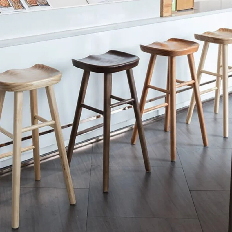 Nordic Commercial Bar Chair Solid Wood Dining Room Stool Modern Simple Front Desk Cashier Stool Commercial Wooden Bar Seat