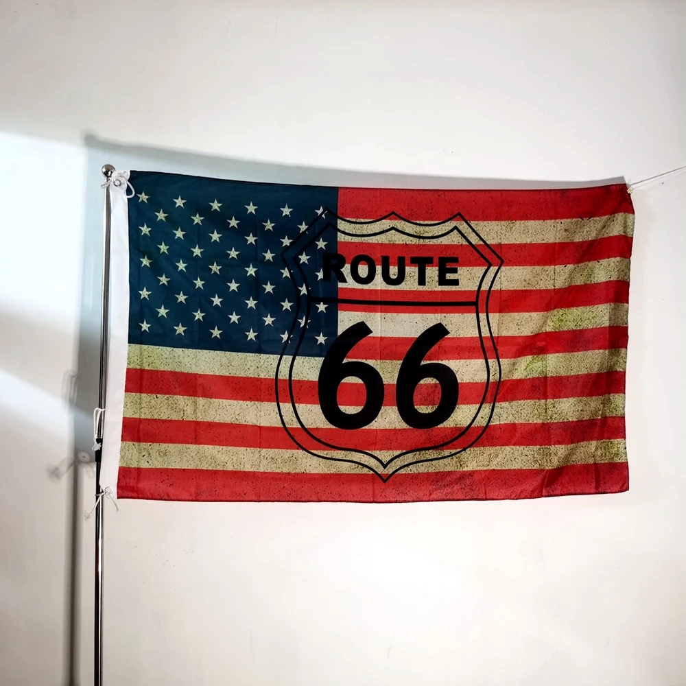 

Route 66 Flag Motorcycle Biker Flag Rider Retro USA Banner Decoration 150*90cm Polyester
