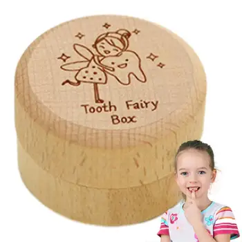 Tooth Fairy Box With 3D Baby Round Gifts Engraved Meaningful Easy To Put Small Cute Lost Teeth Keepsake Wooden 3