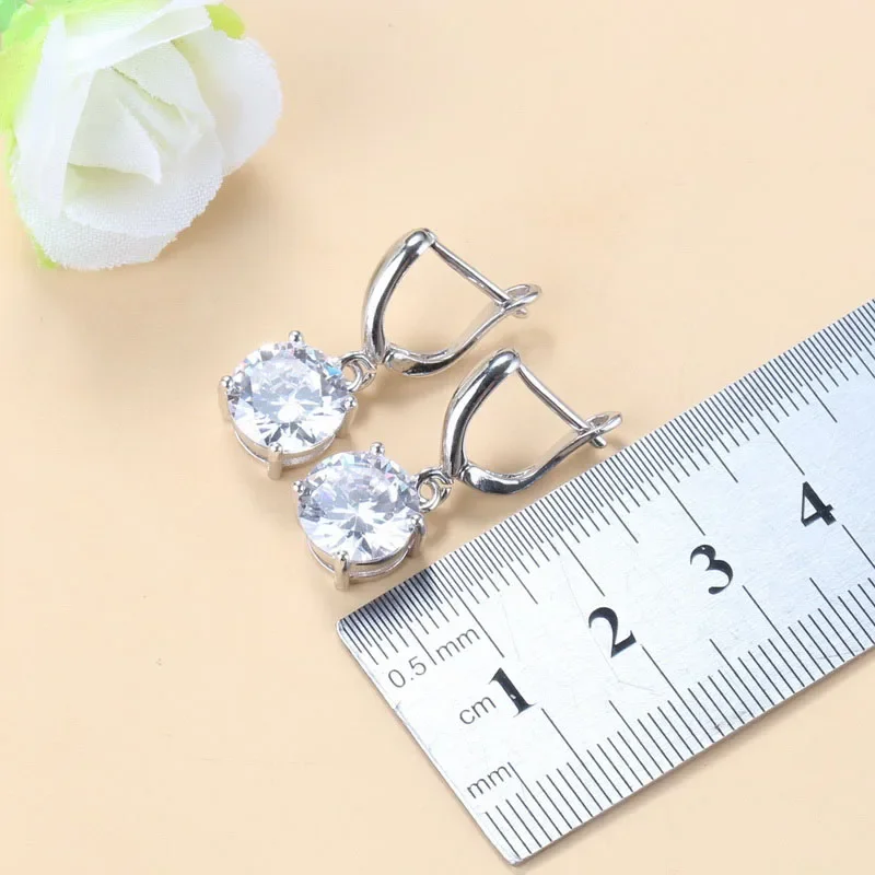 Wholesale Price 925 Silver Round Classic Wedding Ring Bridal Jewelry Sets Zircon Necklace And Earrings Bridal Costume Women Gift 4