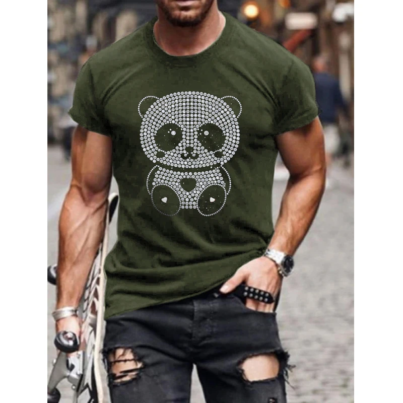 

Fashion Mens Clothing High Quality Oversized Tee y2k Panda Rhinestone Designer Short Sleeve Tops Biker Casual Street T-Shirts