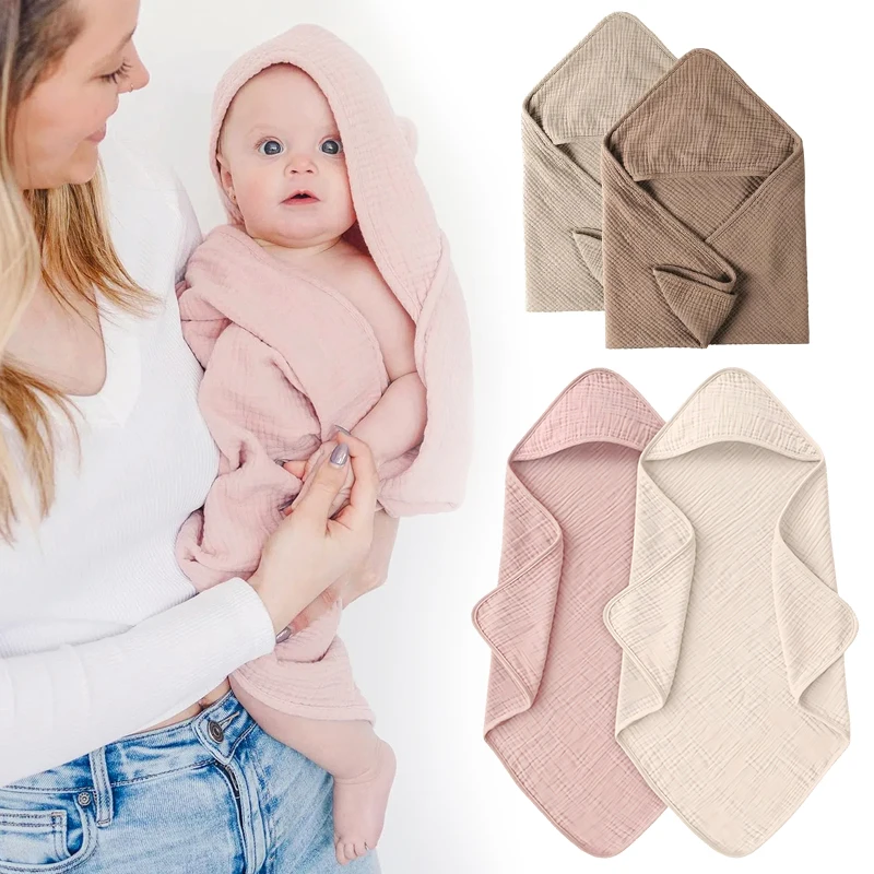 Muslin Hooded Baby Towels Cotton Ultra-Soft & Absorbent Baby Bath Towels with Hood for Newborn & Infant Newborn Kids Bedding
