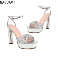 NASBAVI femmes bande étroite sandales or plate-forme sandale 12 cm semelle épaisse talons hauts dames sandale été gladiateur femmes chaussures 42 4