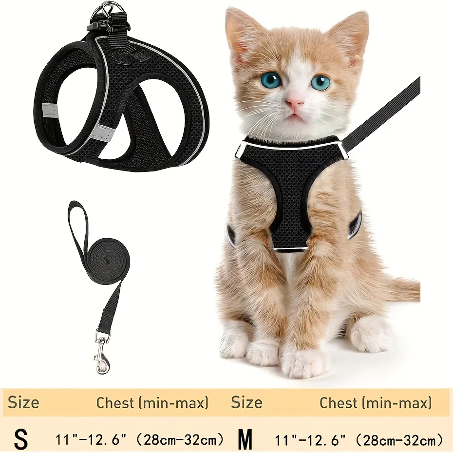 Reflective Cat Harness and Leash Set, Soft Mesh Vest, Polyester, Hand Wash Only, Escape-Proof Design, Safe Outdoor Walking, Suitable for Kittens, S/M Sizes Available Reflective Cat Harness and Leash Set, Soft Mesh Vest, Polyester, Hand Wash Only, Escape-Proof Design, Safe Outdoor Walking, Suitable for Kittens, S/M Sizes Available