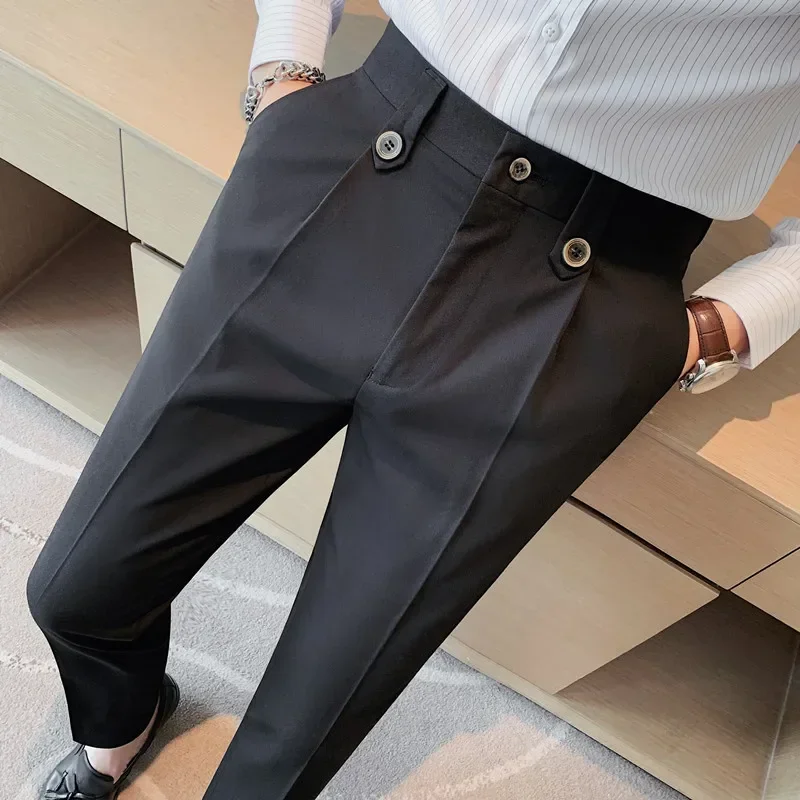 British Style Autumn New Solid High Quality Dress Pant Men Slim Fit Casual Office Trousers Formal Social Wedding Party Suit Pant