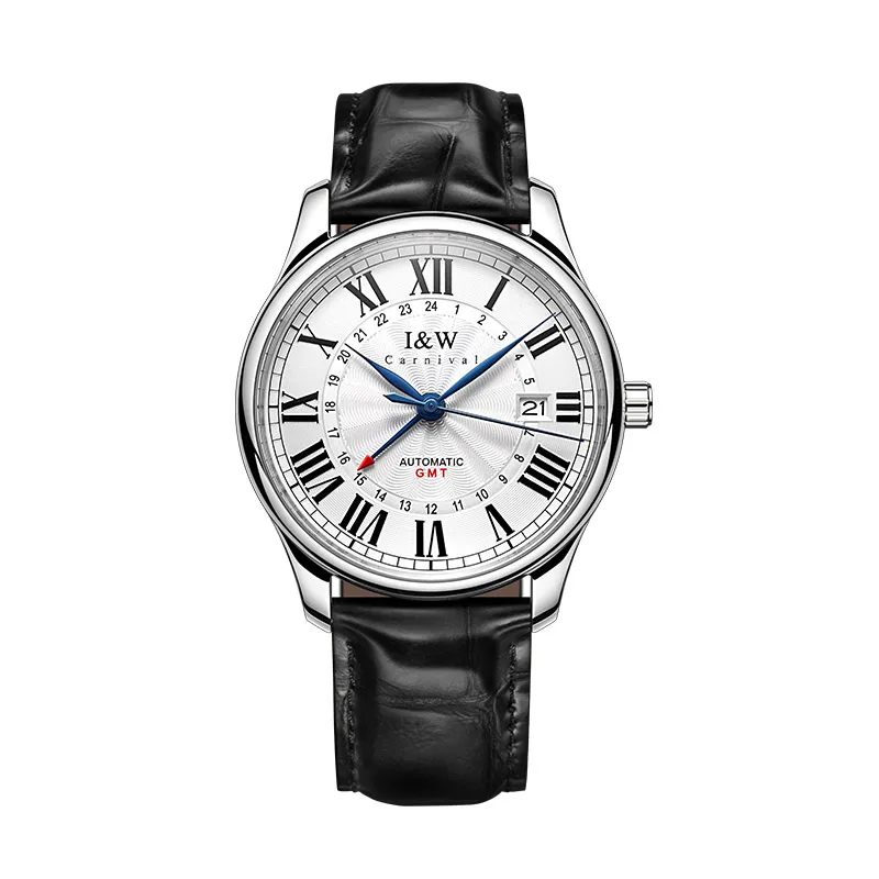

Мужские автоматические часы I & W 41 мм GMT роскошные механические наручные часы светящиеся сапфировые 3ATM водонепроницаемые с застежкой-бабочкой и датой