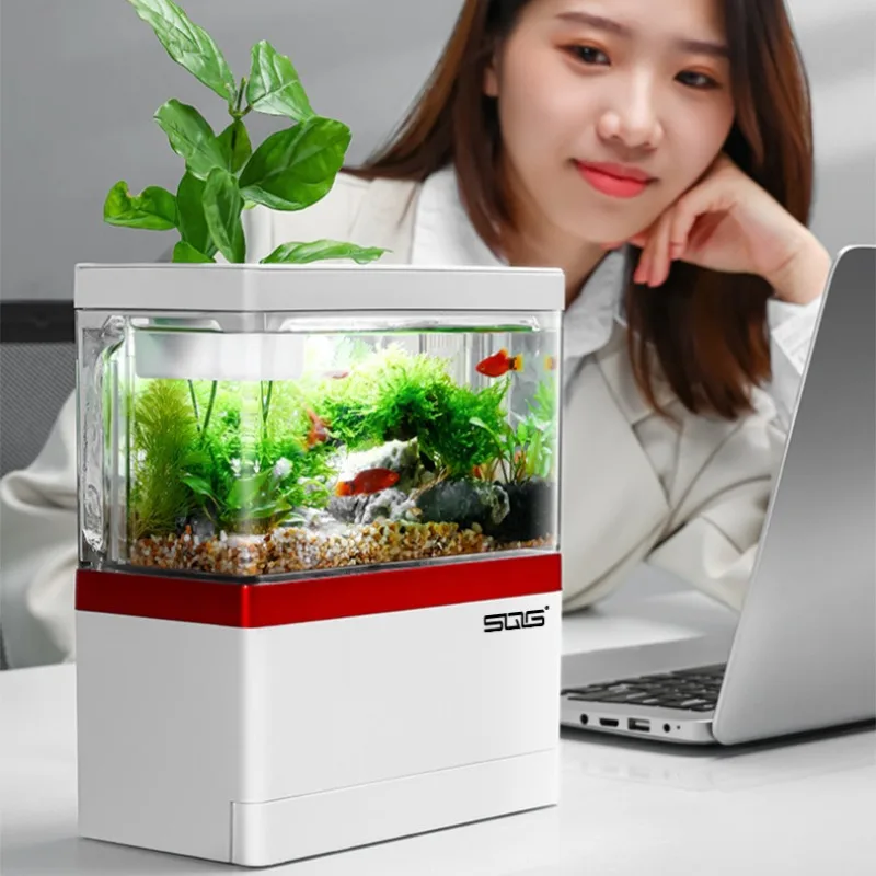 Fish Aquarium mini Self circulating with charging filter desktop living room household water free ecological