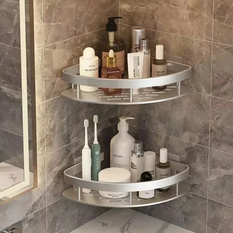 Storage Organizer Shower Shelf Bathroom Shelf Aluminum Alloy Shampoo Rack Makeup Bathroom Accessories No Drill Wall Corner Shelf 3