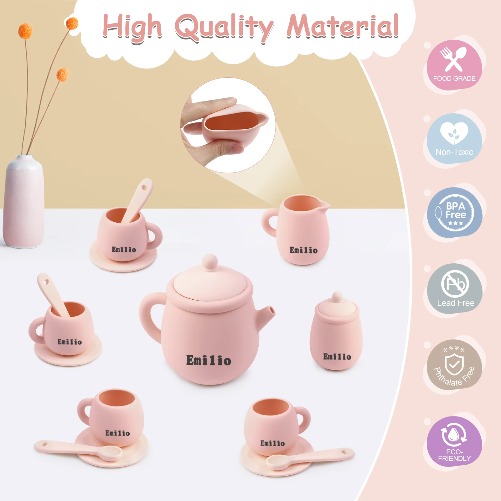 TYRY.HU 7PCS/Set Silicone Toddler Toys Tea Set For Little Girls And Boys 100% Food Silicone BPA Free Tea Set For Kids Tea Time 3