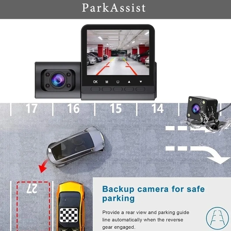 Mini 2 Channel Car DVR Three-Lens Inside Vehicle Camera Recorder Video HD1080P Dashcam Loop Recording Car Charge