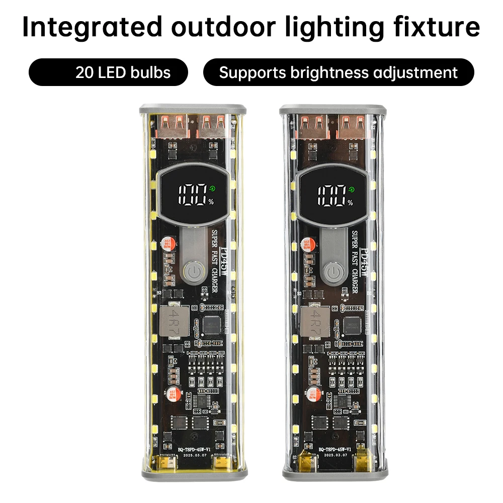 PD 45W Transparent Rapid-Charging Battery Case with Built-in Outdoor Light