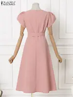 ZANZEA Elegant Summer Short Sleeve Dress Women Fashion OL Work Sundress Robe Femme Casual Solid A Line Vestido Kaftan Sarafans - Image 6
