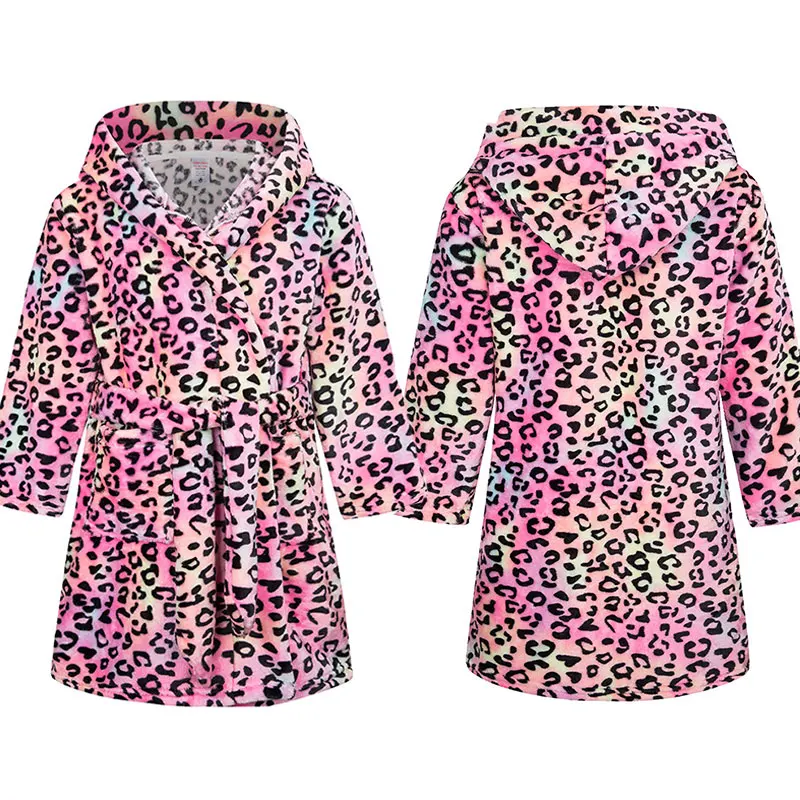 Winter Kids Sleepwear Flannel Warm Hooded Bathrobe Children Kigurumi Plush Pajamas Long Sleeve Robe Clothes 4 6 8 10 12 16 Y kids pajamas set flannel pajamas child bathrobe kids robe