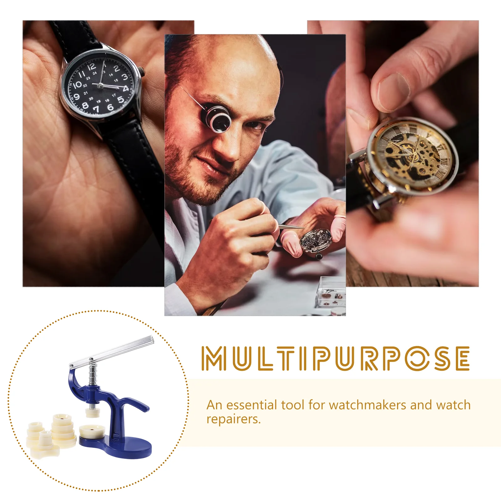 Presse à Verre De Montre Professionnelle - 20 Matrices Incluses, Acier Inox + Aluminium, Pour Réparation Montre - 9