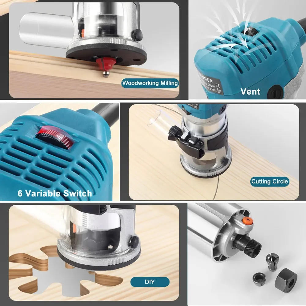 2000W Wood Router Electric Trimmer 220V Woodworking Milling Engraving Slotting Trimming Machine Hand Carving Router Power Tools