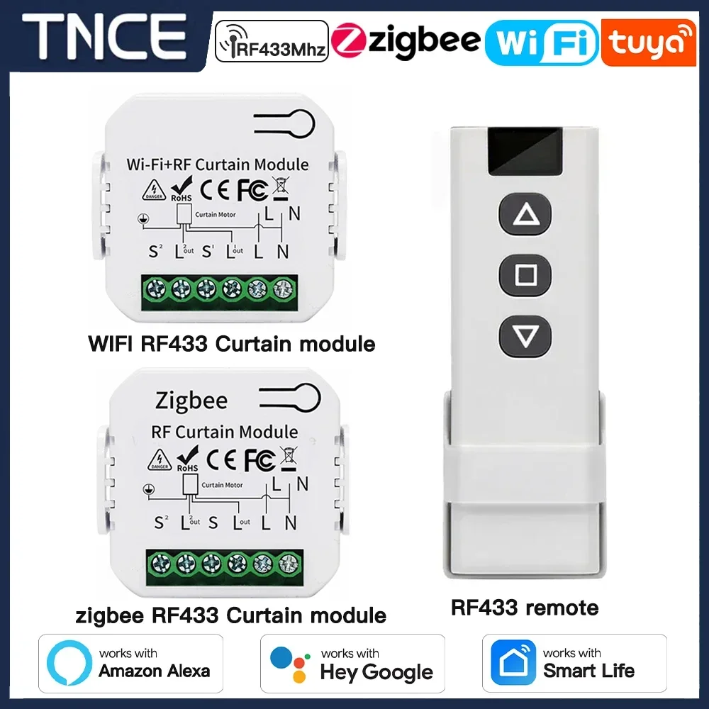 TNCE Curtain Switch Module TUYA WiFi Zigbee RF433MHz, roller blinds shutter motor breaker smart control voice Alexa Google Home