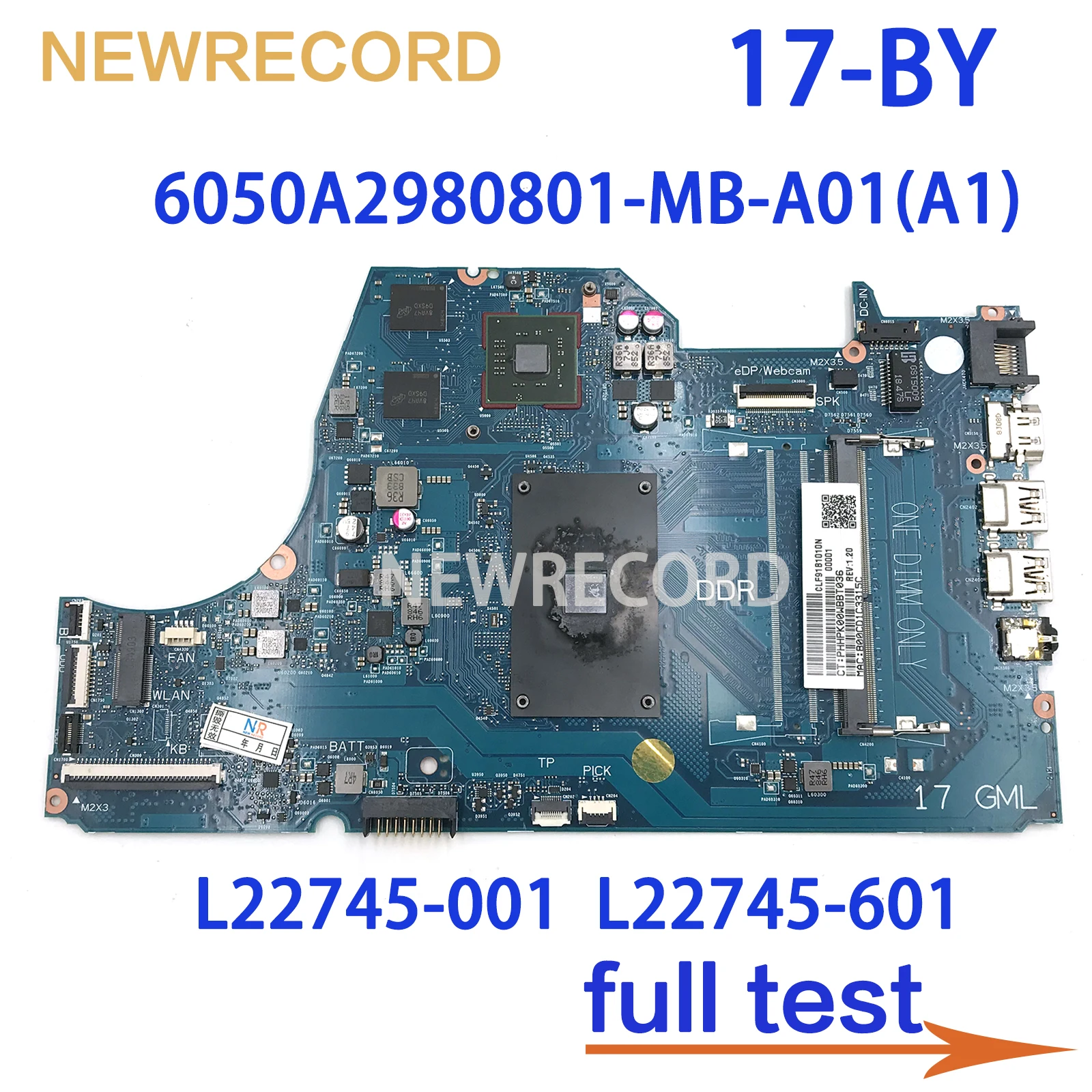 

FOR HP Pavilion 17-BY 6050A2980801-MB-A01(A1) L22745-001 L22745-601 Notebook Motherboard N4000/N5000CPU M520 2G GPU DDR4
