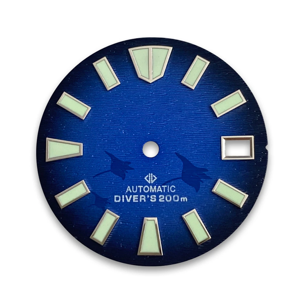 28.5mm S Logo Gradient Blue Diver's Dial Suitable For NH35/NH36/4R/7S Movement Green Luminous Watch Accessories