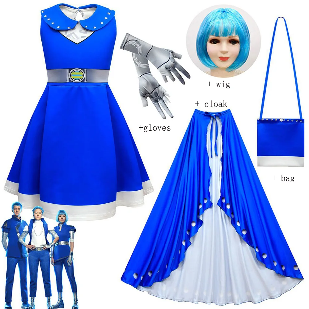 Disney Zombie 3 Halloween Girls Carnival Halloween Costume Cosplay Cheerleader Kids Princess Dress + Guanti + Borsa + Parrucca + Mantello Party Suit
