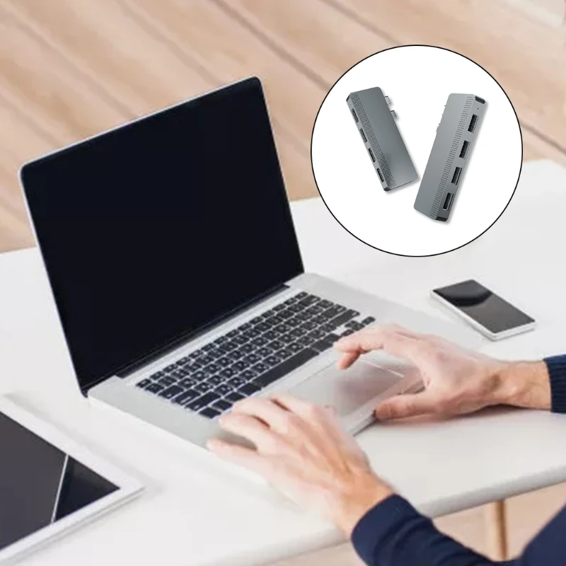 Rocketek MH482 Dual Type-C Hub forMacBooks Air /MacBooks Pro13'' Docking Station USB 2.0 Splitter Adapter 5Gbps