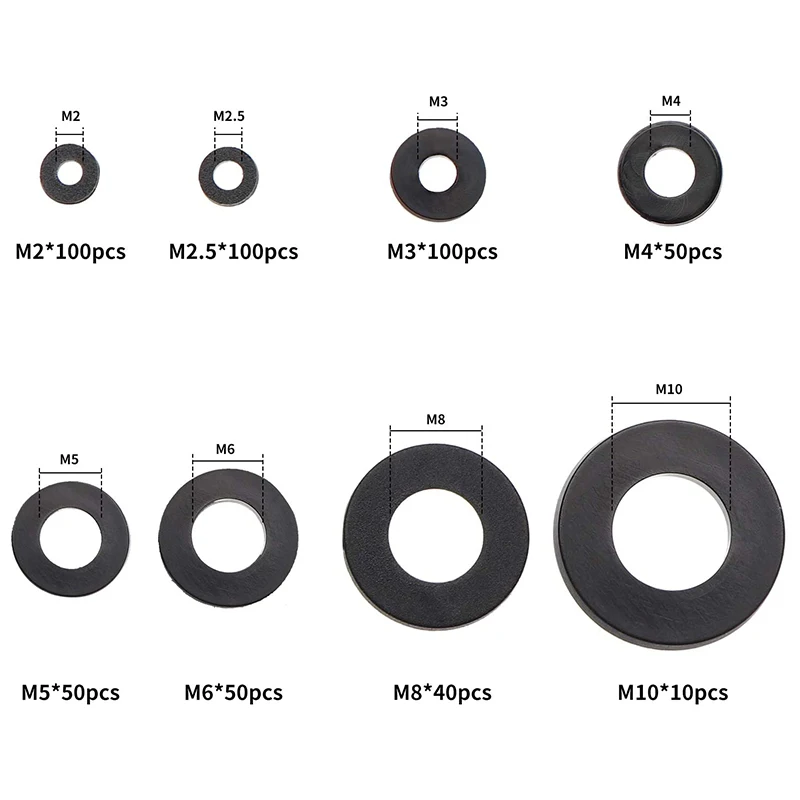 Nylon Washer Flat Assortment Set with 8-size Safety Plates M2 M2.5 M3 M4 M5 M6 M8 M10 Nylon Sealing Washers washer gasket set nylon washers washer seal set 500pcs
