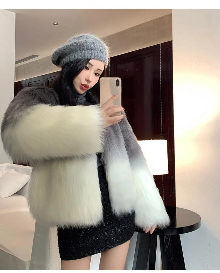 Gradient Kunstpelzmantel Für Damen Winter Wintermode Warm_voghion.com