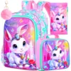 3Pcs Backpack for Girls, 16" Kids Bookbag with Lunch Box，School Backpacks for Elementary Preschool Kindergarten 1